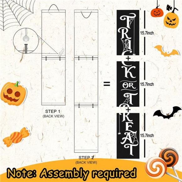 Halloween Porch Sign Decor "Trick or Treat" Wooden Hanging Sign Door Porch - Picture 6 of 8